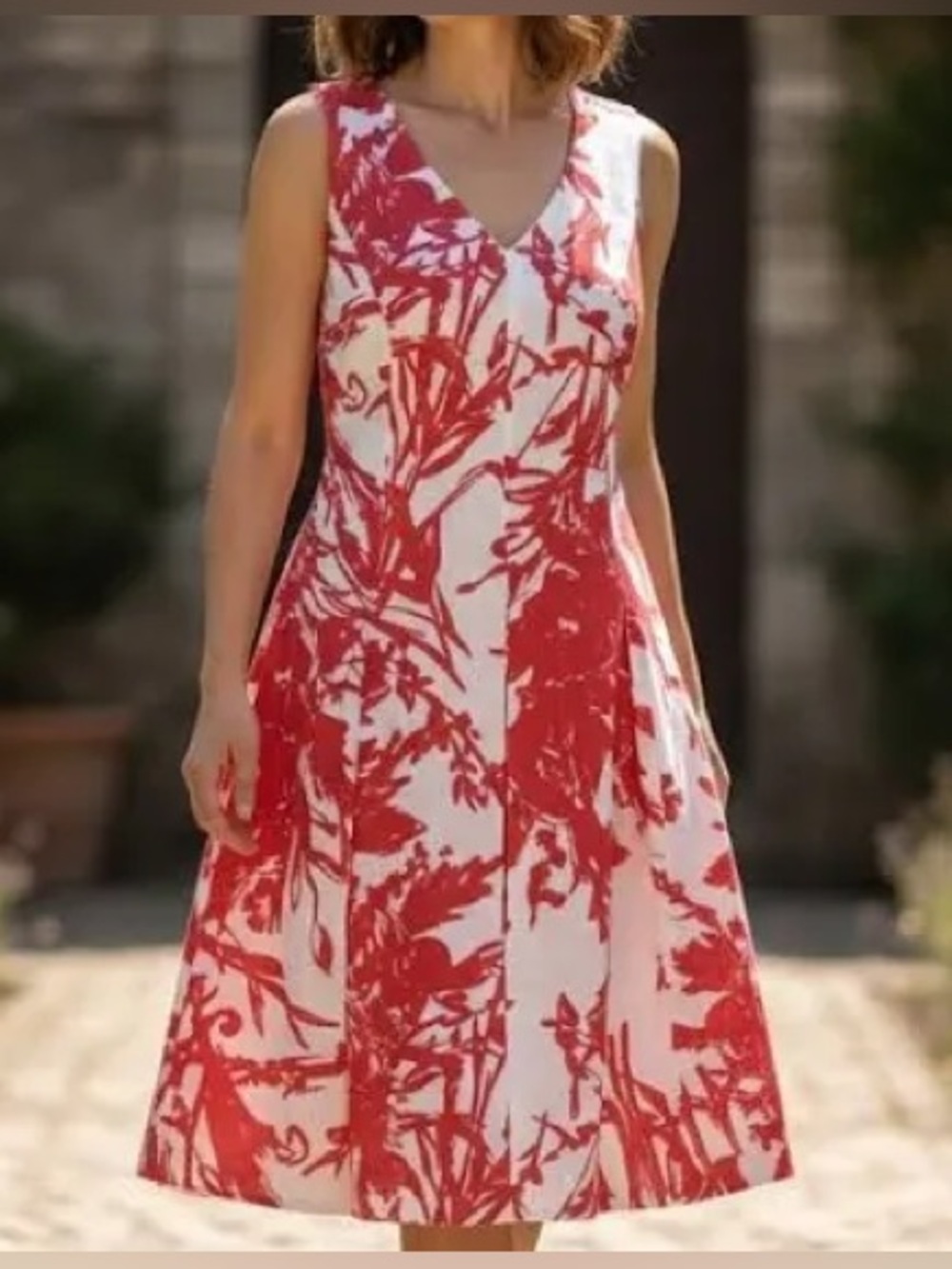 Coldwater Creek Linen Sleeveless Fit & Flare Midi Dress Red & White